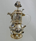 Finest Antique Sterling Silver Rock Crystal Decanter Pitcher Nautical Sea Ship