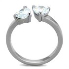 Stainless Steel 2 Dual Heart Cz Engagement Promise Wedding Love Ring