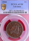Ngc Au-50  1846 Tall Date Braided Hair Large Cent