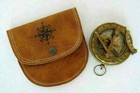 Nautical Brass Sundial Pocket Compass With Leather Case Vintage Gift