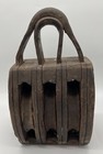 Antique Triple Pulley Block   Tackle Wood Pulley Nautical Boat Rustic Heavy 