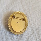 Gold Tone Oval Cameo Brooch Classical Woman Profile Beauty Theme