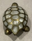 Brass Turtle Trinket Box With Mother Of Pearl Shell Inlay Heavy Vintage Decor