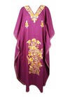 Women   s Purple Embroidered Maxi Kaftan     Boho Cotton Dress For Resortwear L-2xl