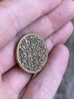 Vintage Old Antique Brass Tone Metal Ornate Sewing Button Le Chic Flower 1-1 16   