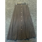 Womens Small Black Button Front Midi Skirt Side Slit Pockets Casual Summer Boho