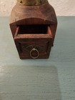 Antique 18th Century Brass   Wood Coffee pepper Mill W brass Inlay-very Good