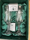 Nib Eamon Glass Irish Claddagh Ring Champagne Flute Set Hand Etched Wedding 
