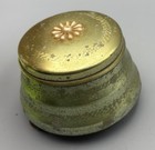Vintage Powder Puff Music Box Green Gold Floral Metal Footed Non Working