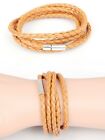 Men s Women s Silver Stainless Steel Magnetic Clasp Braided Leather Bracelet New