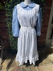 Vintage Pioneer Prairie Blue Cotton Calico Dress White Pinafore Cottagecore S m