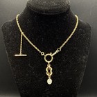 Vintage 12k Gold Filled Pocket Watch Chain Fob Necklace dog Clip love Knot t-bar