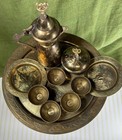Vintage Miniature Middle Eastern Brass Coffee tea Set Folding Tray Table