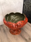 Vintage Mcm Pottery Planter Drip Glazed Orange Green Bowl Pedestal Large