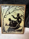 Vintage Reverse Painted Convex Glass Silhouette Picture Victorian Couple 4 x5 
