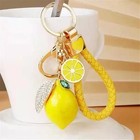 Cute Lemon Keychain Crystal Rhinestone Fruit Bag Purse Car Charm Gift Yellow