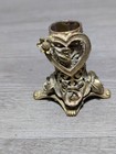 Vintage Ornate Brass Gold Metal Heart   Flowers Vanity Lipstick Holder Stand