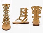 Hinyyrin Gold Rhinestone Gladiator Sandals Women s Size 11 Flat Shoes New