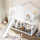 Twin House Bunk Bed W slide   Storage Shelves wood House Loft Bed W window White
