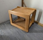 Vintage Mid Century Modern Rustic Oak Wood Modular Geometric 2-tier Side Table