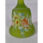 Vintage Fenton Lime Green Satin Glass Bell Hand Painted Floral Orange Rose Daisy