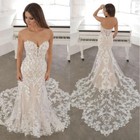 Lace Mermaid Wedding Dresses Strapless Appliques Backless Buttons Bridal Gowns