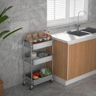 3-tier Silvery Grey Rolling Utility Storage Cart With Caster Wheels
