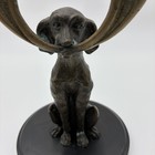 Vintage Brass Dog Double Taper 9  Candle Holder