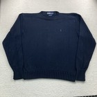 Polo Ralph Lauren Knit Sweater Men Large Navy Blue Crewneck Pullover Cotton Pony
