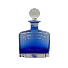 Vintage Cobalt Blue Heavy Glass Square Bottle Decanter Clear Stopper