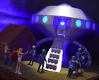 O Scale 1 48 Flying Saucer Ufo   5 Aliens Cow Abduction 3 People Laser Lights