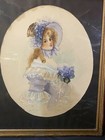 Antique Victorian Watercolor Portrait Painting Of A Lovely Maiden In Blue
