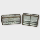 Vintage Glass Vanity Box Beveled Glass Etched Flowers Brass Jewelry Lot Of 2