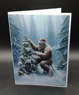 Bigfoot Christmas Cards And Envelopes Lonely Sasquatch Decorating A Xmas Tree
