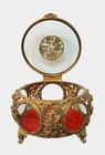 Large Antique Gold Metal Beveled Glass Jewelry Trinket Casket Box