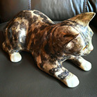 Vintage Winstanley Pottery Cat Size 5 Lying Pose Amber Glass Eyes Signed England