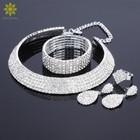 Crystal Bridal Jewelry Sets Silver Plated Rhinestone Necklace Earrings Bracelet 