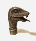 Victorian Old Bronze Cane Hand Carved Snake Statue Walking Stick Head