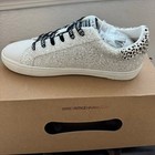 New Vintage Havana Mikeyla Glitter Leather  Fur Sneakers Tennis Shoes White 6 5