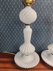 Pair Vintage 3 Tiered Milk Glass Swirl Table Lamps Boudoir Mid Century 20 5 