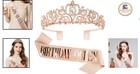 Elegant Rose Gold Birthday Sash And Tiara Set - Perfect For The Birthday Queen