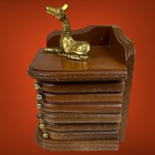 Vintage Brass Giraffe Top Mid Century Wood Cork 6 Coaster Set Corner Caddy
