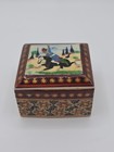 Vintage Persian Khatam Marquetry Wood Trinket Box Hand Painted Horse Rider Inlay