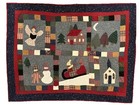 Handmade Christmas Winter Sledding Snowman Angel Chapel Wall Hanging Quilt