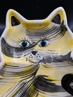 Vintage Hand Painted Ceramic Cat Shaped Dish 7  Yellow Black Cat