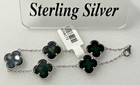 925 Sterling Silver 5 Black Leaf clovers Bracelet 7 2inch New With Tag