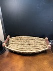 Vtg Seagrass Hand-woven Cording Wooden Handles Large Oblong Serving Basket 15 