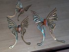 Vintage Set Of Three Brass And Wood Butterflies Hanging Wall Decor