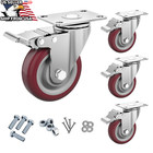 4 Set 4  Caster Wheels Swivel Plate Total Lock Brake Red Polyurethane Heavy Duty