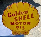 Vintage Golden Shell Motor Oil Porcelain Sign  12   x 12     Shell Gasoline